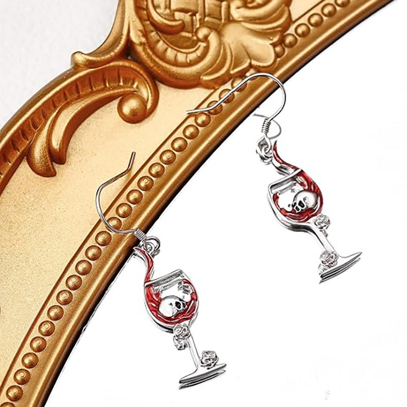 Halloween Skull Wine Glass Creative Earrings European And American