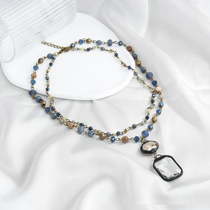 Fashion Tribal Style 2-layer Natural Stone Glass Chain Necklace